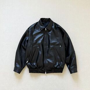现货 BMS 黑标leather blouson日系复古机车羊皮皮衣夹克外套