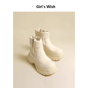 Girl's Wish 雪地靴2023年冬季新款防水保暖加绒羽绒靴棉靴短靴女
