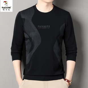 啄木鸟春秋季圆领卫衣休闲长袖体恤男款新款宽松加绒内搭打底衫男