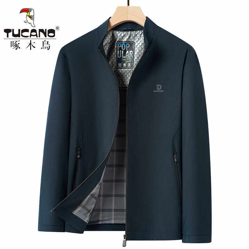 啄木鸟春秋男士立领夹克衫新款套商务休闲行政夹克中年爸爸装外套