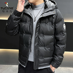 TUCANO啄木鸟男羽绒服2025冬季加厚保暖连帽外套黑色防风男装上衣