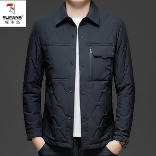 啄木鸟秋冬季新款棉衣男款加厚保暖外套中青年爸爸装翻领棉袄外套