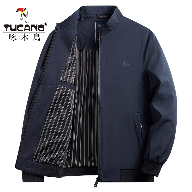啄木鸟春秋薄款立领夹克衫男爸爸装新款男士抗皱外套中老年人上衣