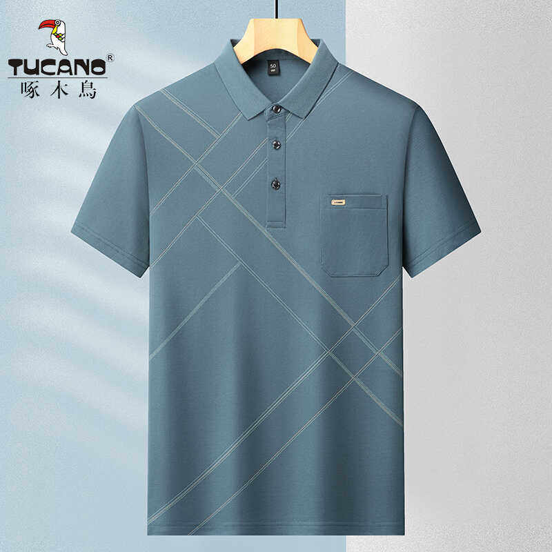 啄木鸟爸爸短袖POLO衫男士夏季宽松有领真口袋上衣中老年休闲T恤