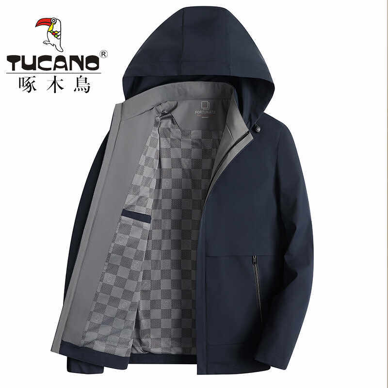 啄木鸟男士春秋季可脱卸帽子外套新款商务休闲上衣中年爸爸装夹克