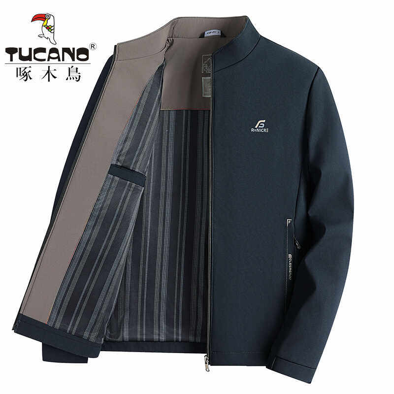 啄木鸟春秋款男士立领夹克衫上衣休闲商务中年男装百搭爸爸装外套