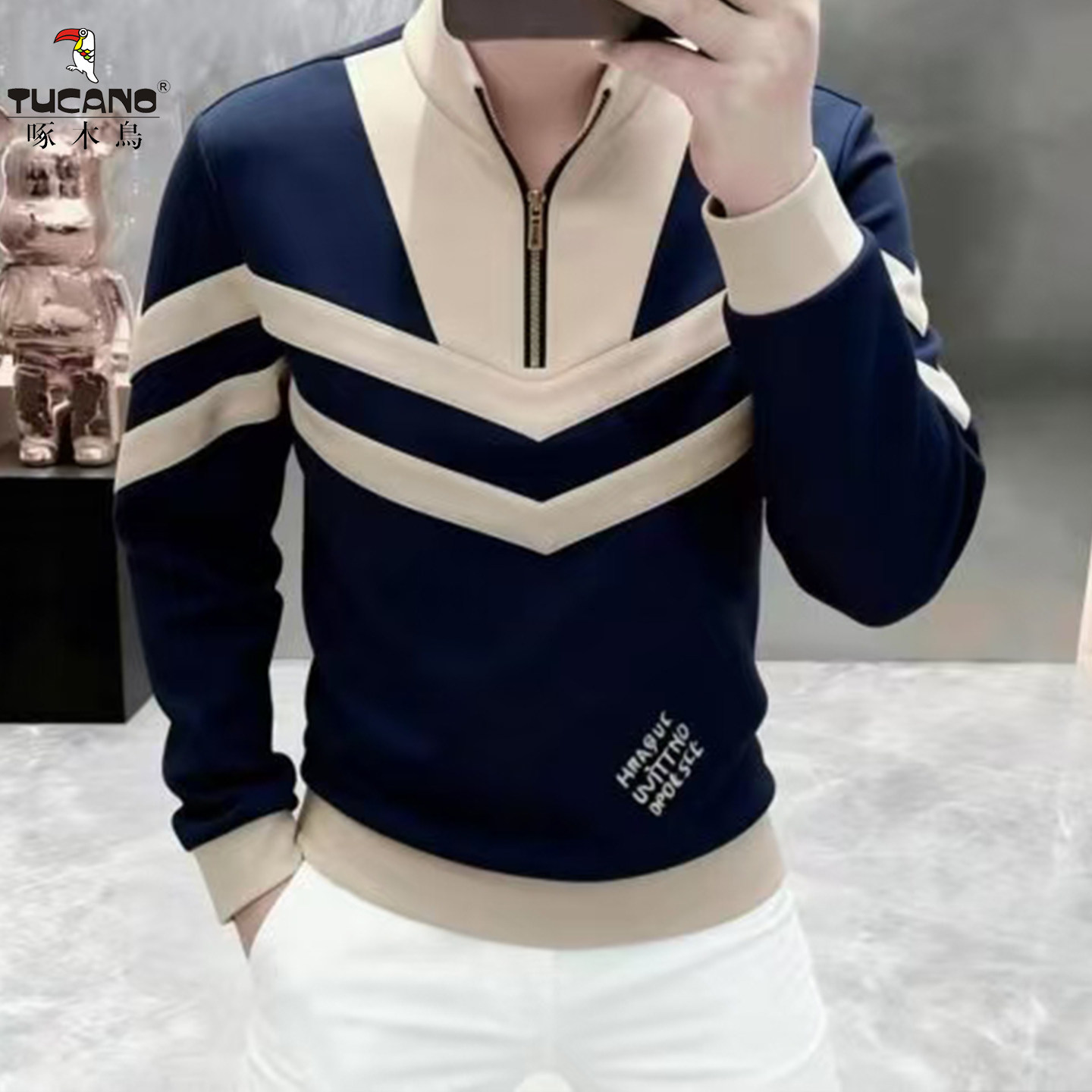 啄木鸟半拉链立领长袖卫衣男款春秋季新款男士休闲运动上衣打底衫