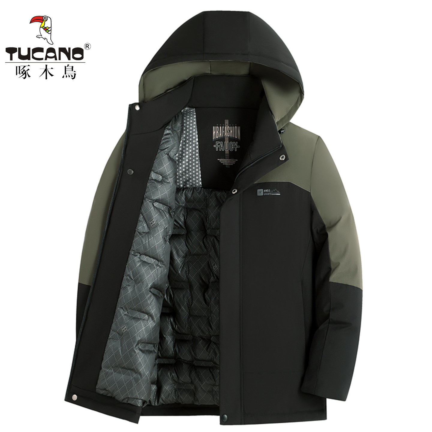TUCANO啄木鸟新款冬季加厚棉衣男中老年连帽保暖棉服外套拼接工装