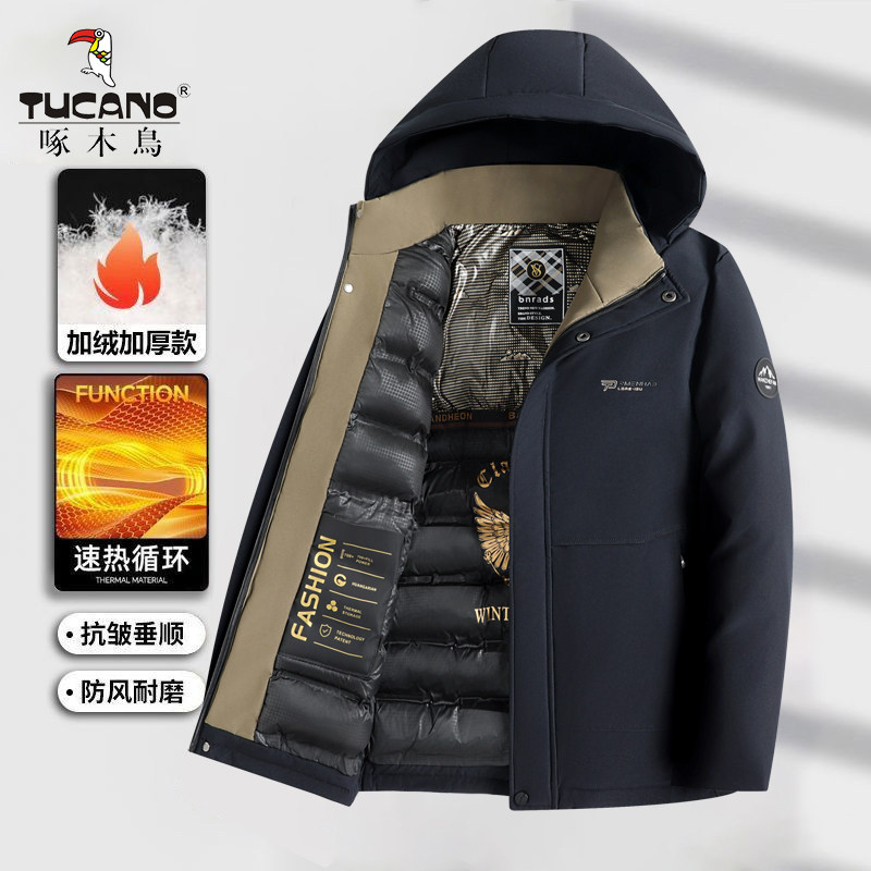 啄木鸟新款男士冬季中年加绒棉衣