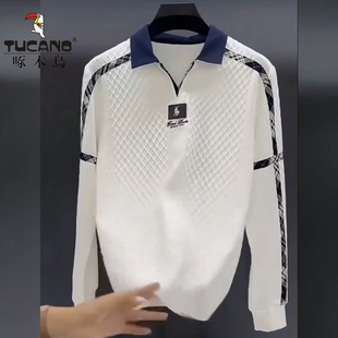 啄木鸟高端个性男款长袖polo衫男潮牌时尚新款秋冬男士提花打底衫