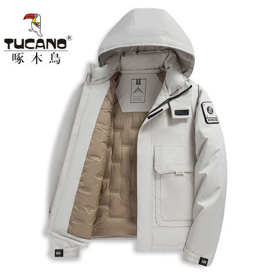 啄木鸟冬季男款工装风连帽羽绒服