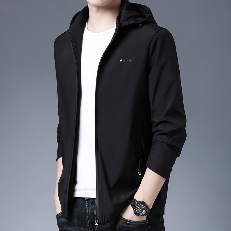 啄木鸟男士夹克外套春秋季新款休闲连帽上衣中年爸爸装薄款茄克衫