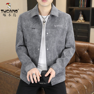 啄木鸟灯芯绒翻领夹克男装春秋上衣时尚潮流高级感痞帅休闲外套男