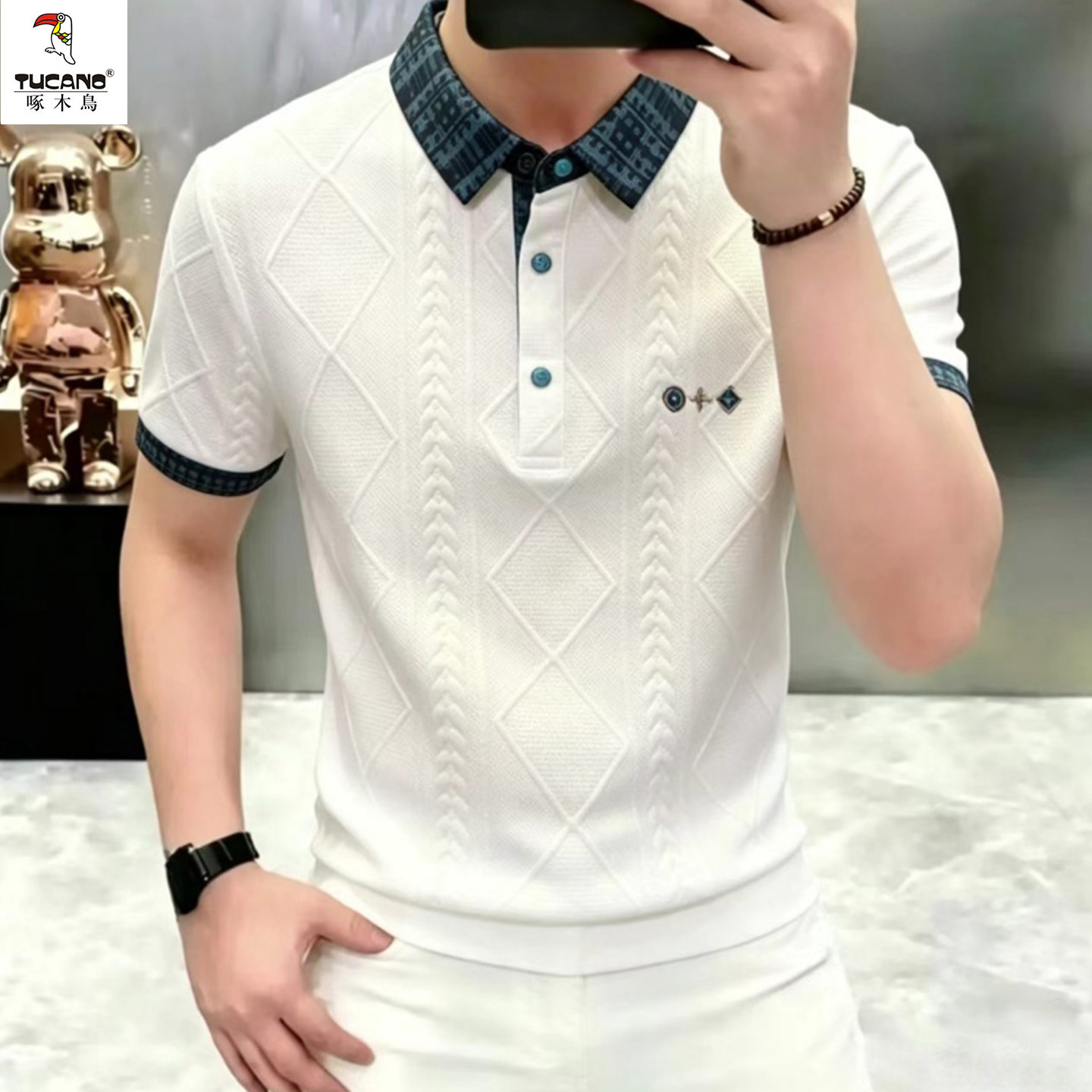 啄木鸟夏季凉感撞色翻领POLO衫男