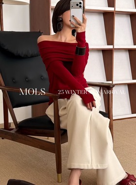 CHILL家MOLS2025新年圣诞氛围感一字肩长袖针织衫毛衣上衣60261