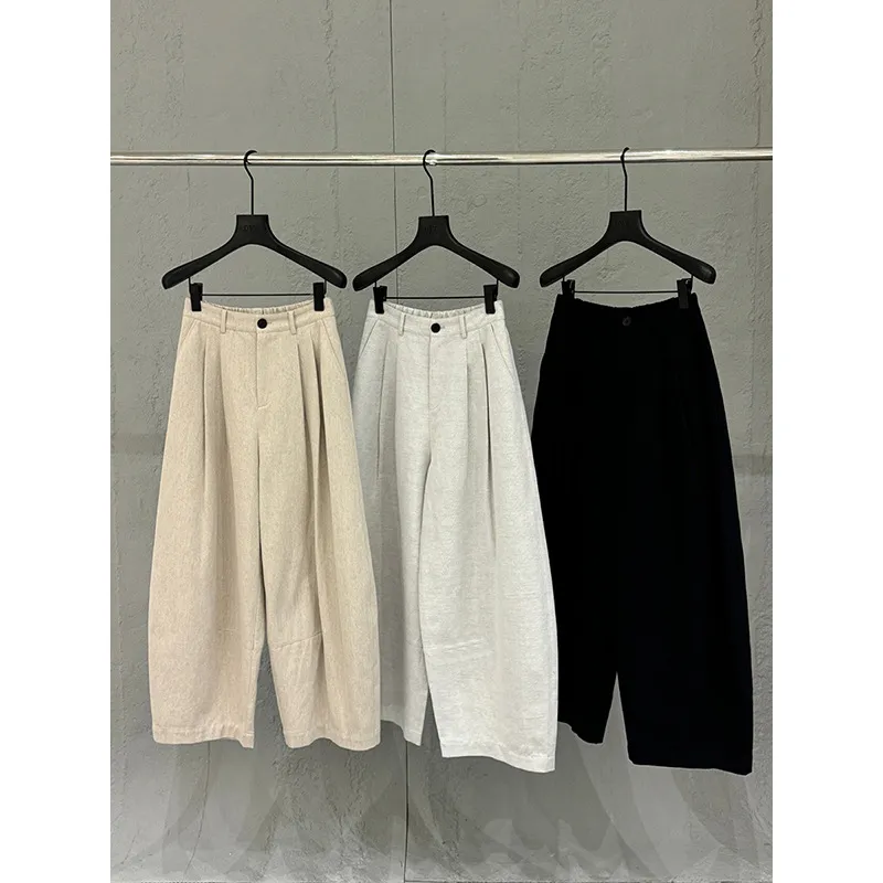 韩版棉麻休闲裤女高腰显瘦