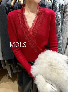 打底衫 蕾丝拼接V领针织衫 60259 STITCH新年氛围必入MOLS法式 CHILL