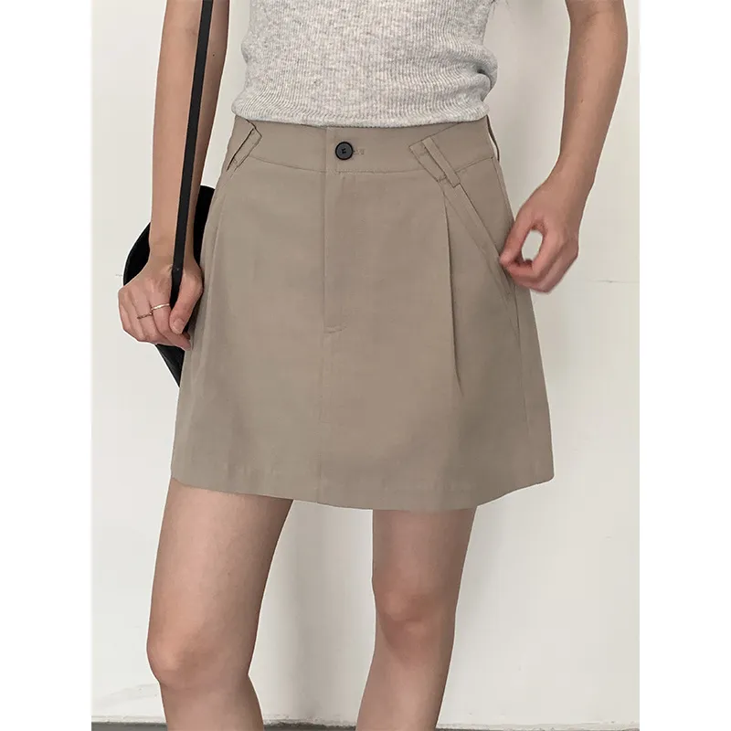 特DVZ高腰工装a字半身裙短裙女夏新款百搭休闲简约显瘦气质8033