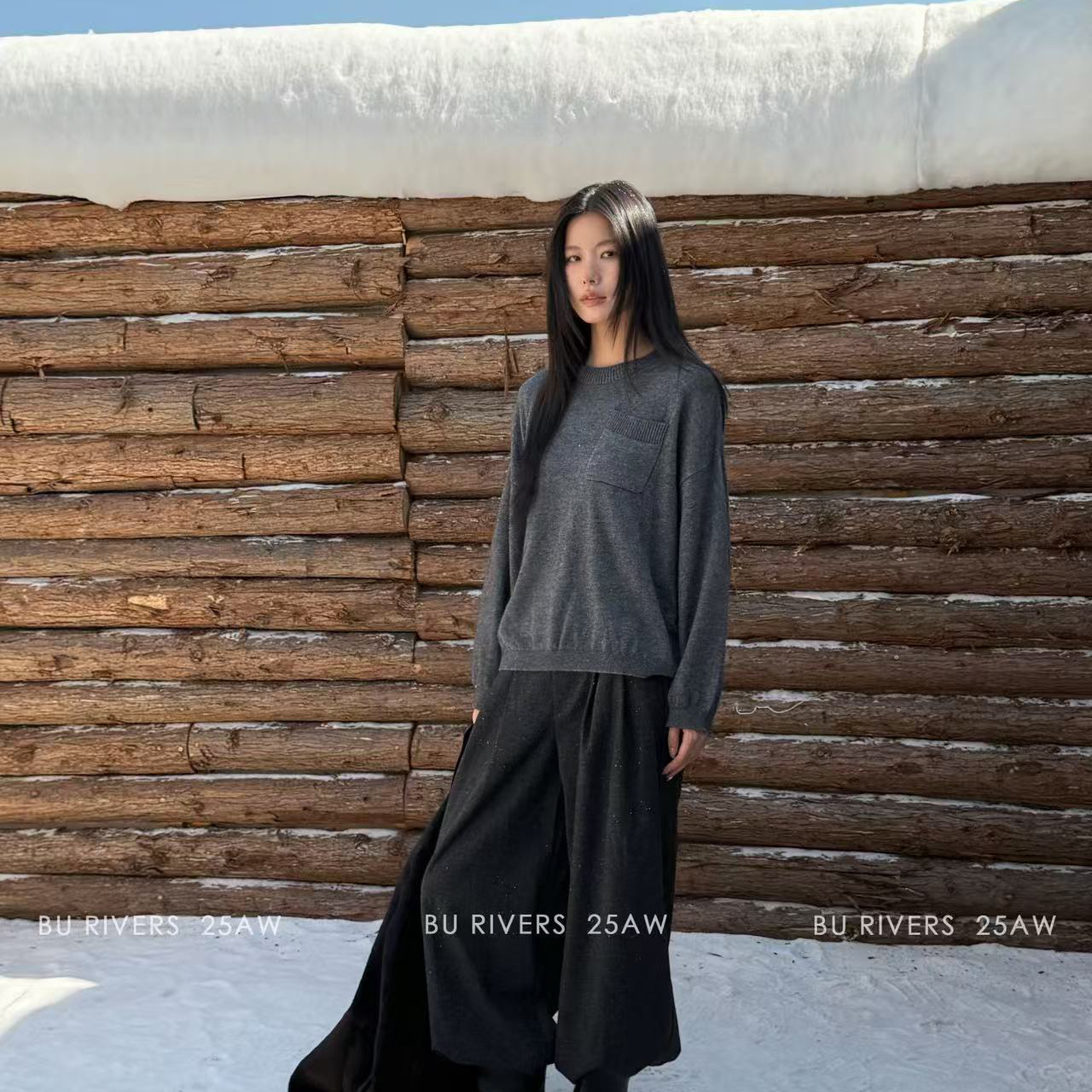 BU RIVERS-冬上新羊毛肌理感保暖百搭显瘦遮胯休闲裤32575