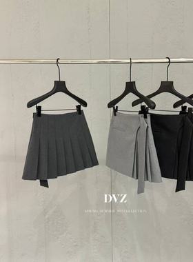 2025新款女DVZ高品质羊毛短裙韩版高腰不规则裙摆设计百褶裙7878