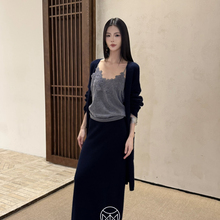 TOMORROW ANN秋新山羊绒老钱风拼接蕾丝时尚吊带显瘦背心女12213