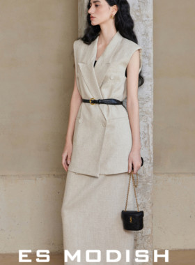 ES MODISH-韩系简约百搭无袖西装+半身裙套装(配腰带)SET3123