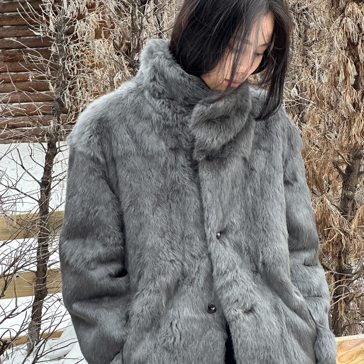 CHILL STITCH 本期必入韩系翻领长款宽松休闲保暖兔毛皮草外套