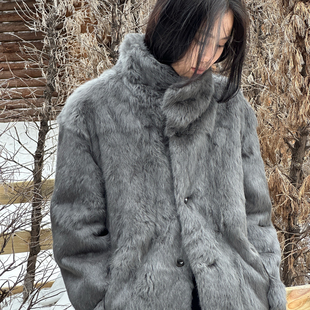 宽松休闲保暖兔毛皮草外套 本期必入韩系翻领长款 CHILL STITCH