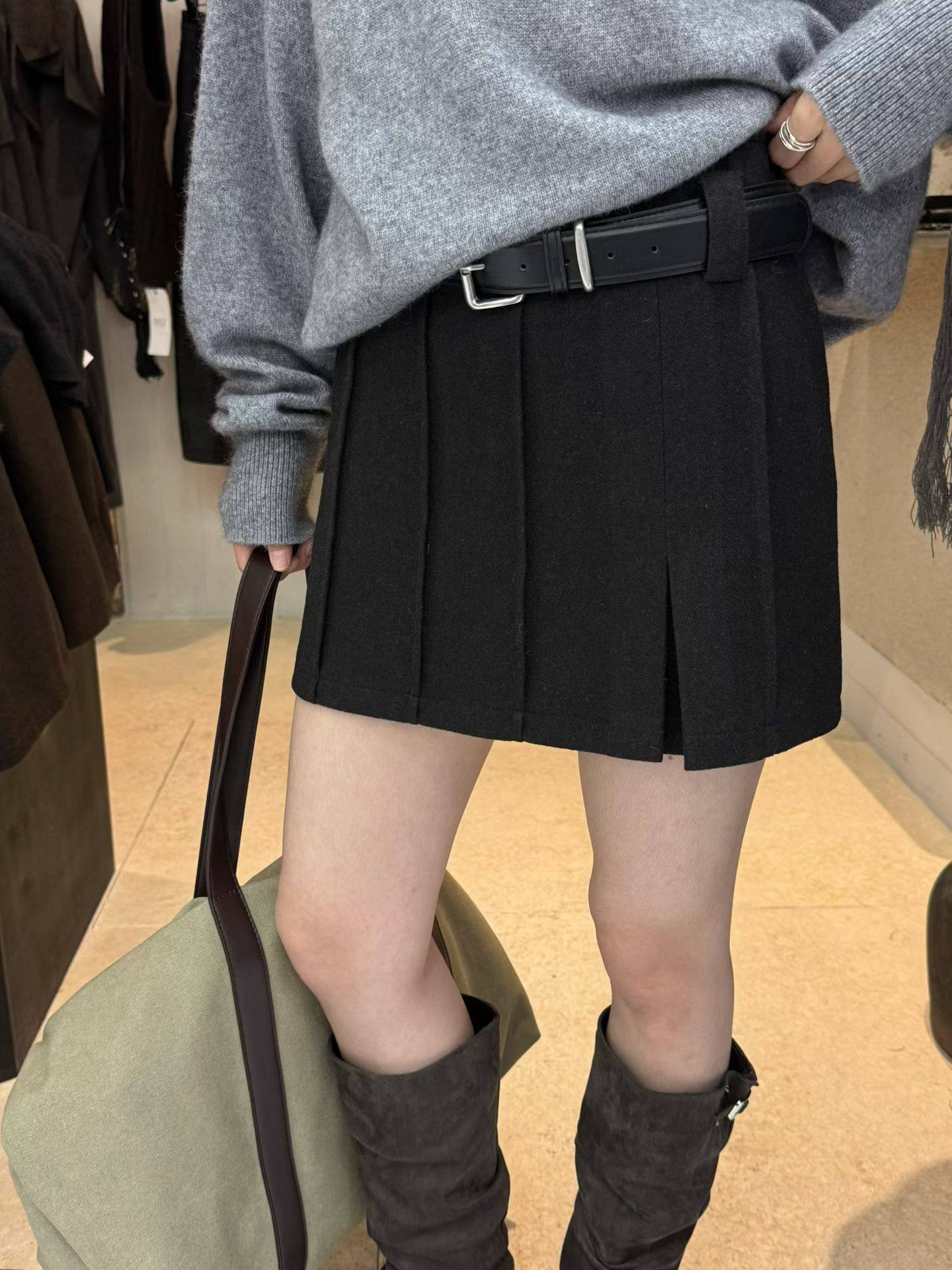 DVZ2026春季新款韩系简约百搭羊毛高腰显瘦A字裙半身裙配腰带,女装/女士精品,半身裙,淘宝优惠券,粉丝福利购,淘宝优惠卷