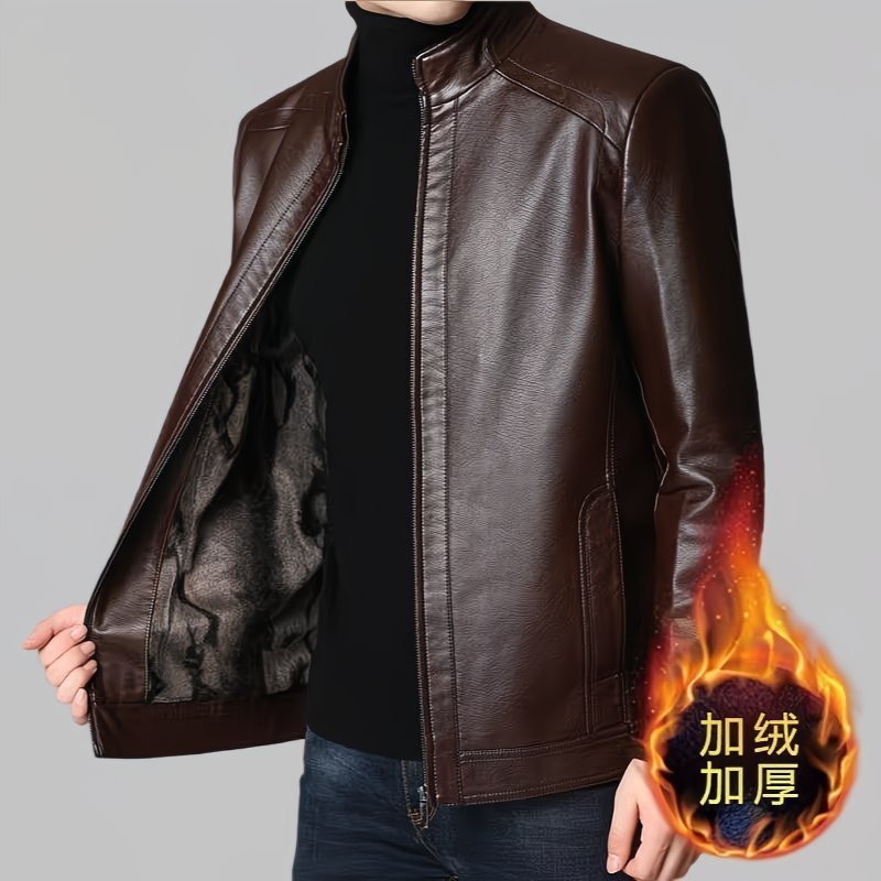 中年男士立领翻领可选PU皮夹克皮衣