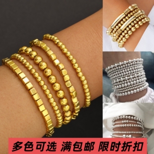 跨境欧美多层串珠手链饰品金色合金手链套装甜酷叠戴手饰