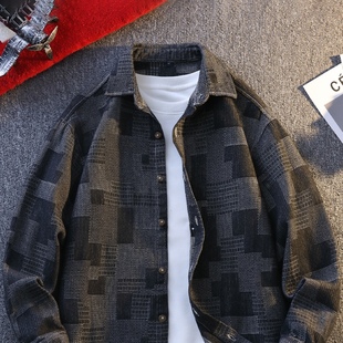 长袖 春秋季 衬衣男潮牌上衣青少年港风外套 男2025新款 痞帅格子衬衫