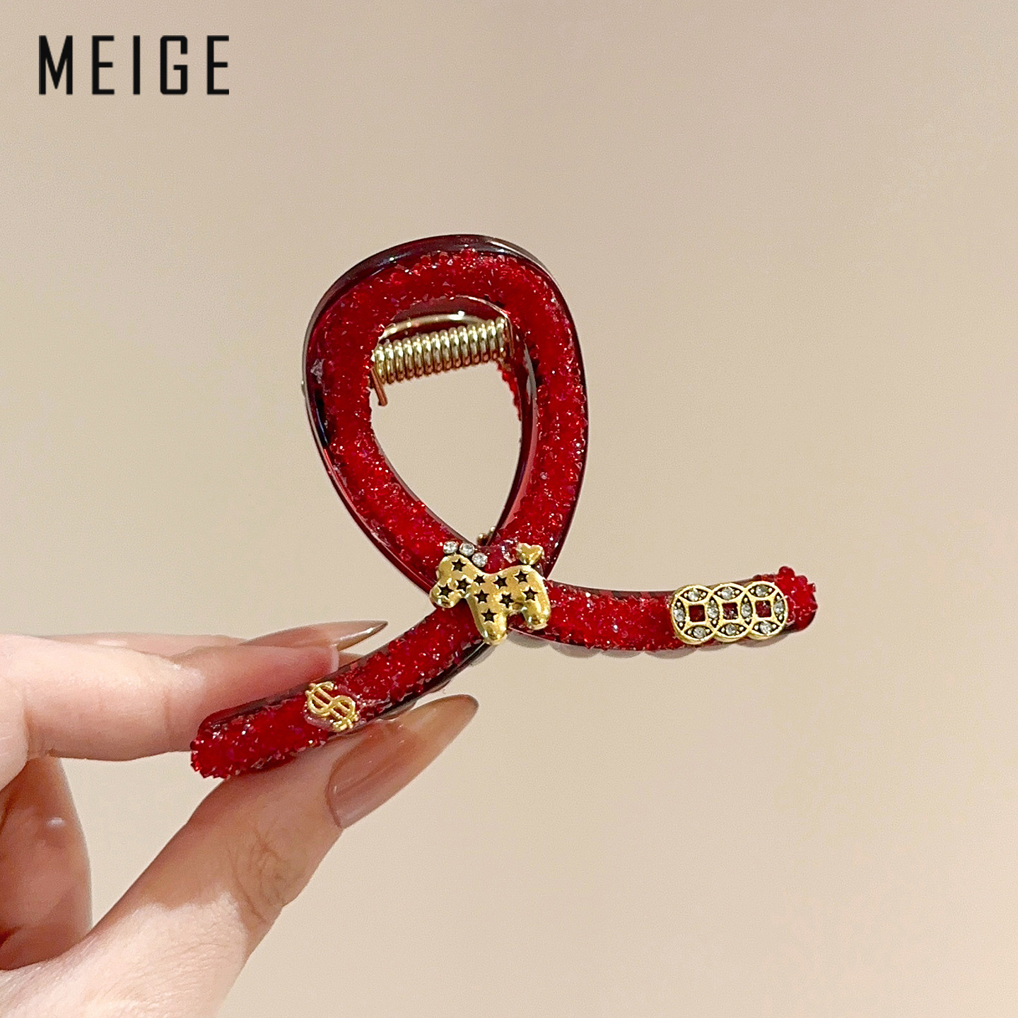 红色可爱发财小马抓夹女高级感2025新款巨好看独特漂亮鲨鱼发夹子,饰品/流行首饰/时尚饰品新,发饰,淘宝优惠券,粉丝福利购,淘宝优惠卷