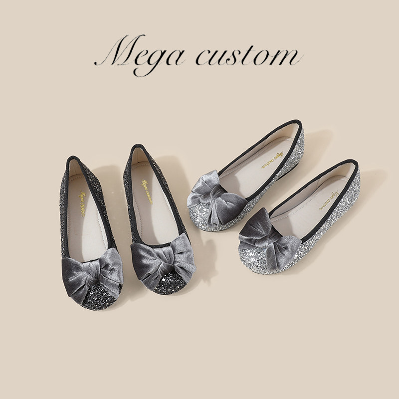 女童公主鞋2025春秋蝴蝶结亮片配裙子礼服鞋一脚蹬儿童单鞋小皮鞋