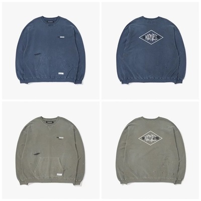 工装飞行员 MADNESS NEIGHBORHOOD 联名水洗做旧破坏补丁圆领卫衣