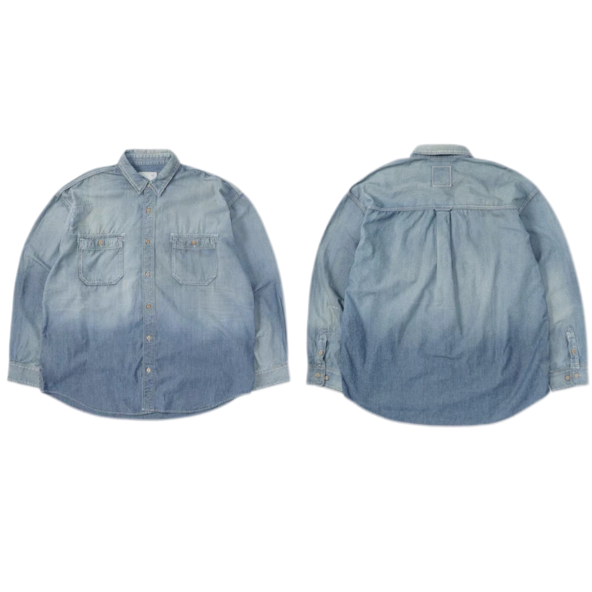 工装飞行员 MADNESS 24SS 余文乐水洗做旧宽松长袖牛仔破坏衬衫男