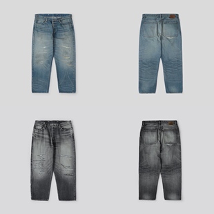 工装飞行员 MADNESS 23AW 余文乐水洗做旧赤耳红边刀割破坏牛仔裤