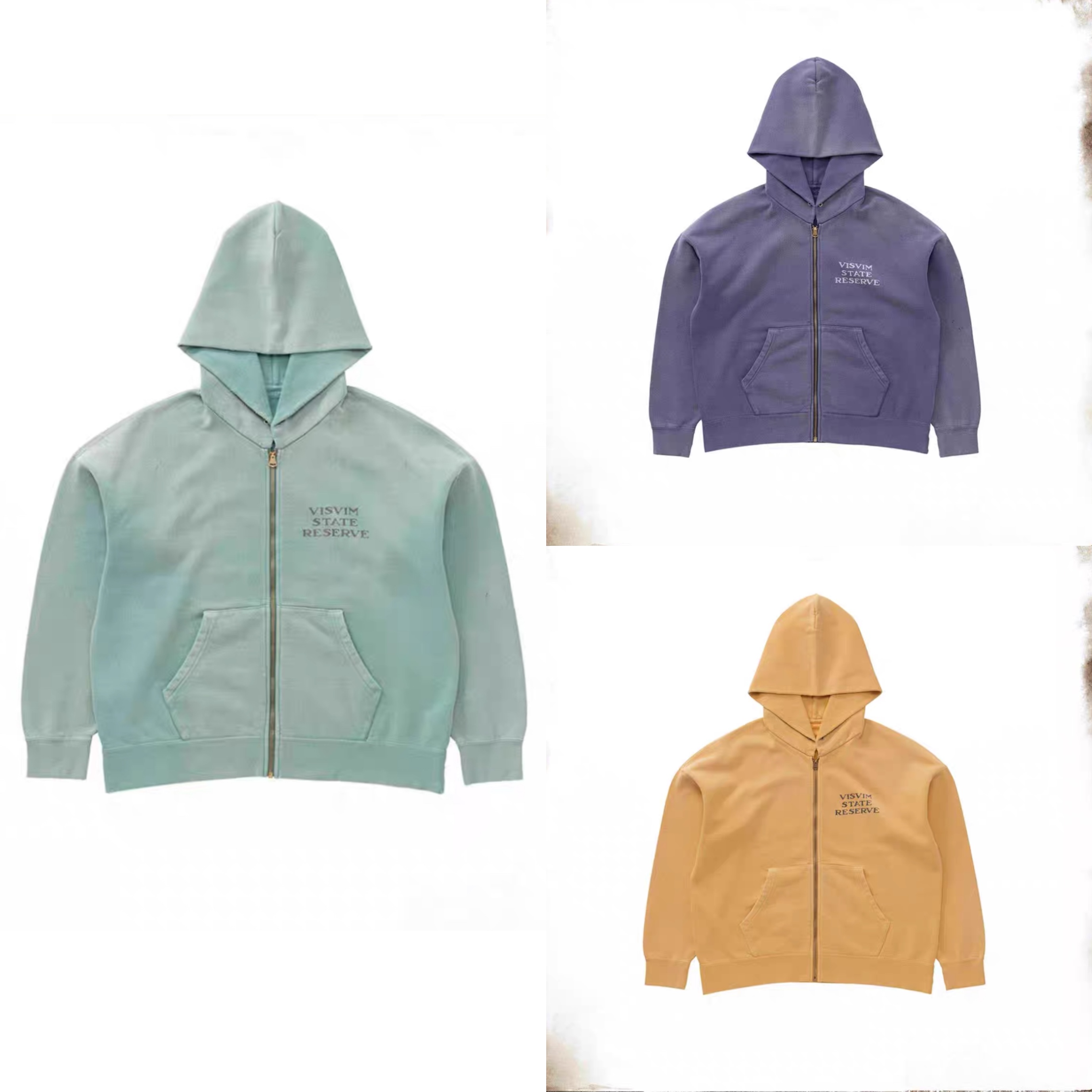 工装飞行员 VISVIM 24AW  JUMBO HOODIE水洗做旧破坏连帽拉链卫衣