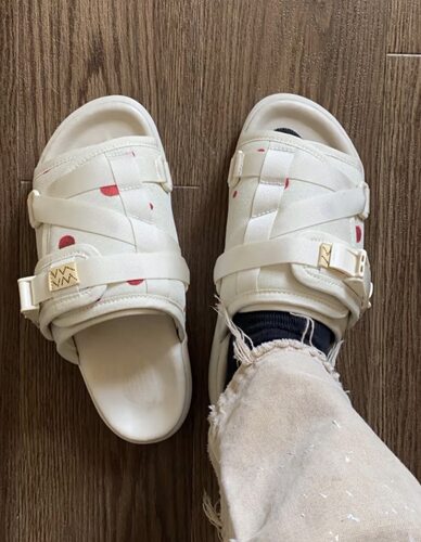 工装飞行员 VSVM CHRISTO夏季日系真皮牛皮白色波点拖鞋余文乐