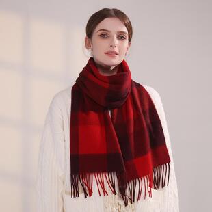 红色格子羊绒围巾男女本命年冬季保暖护颈围脖韩系氛围感