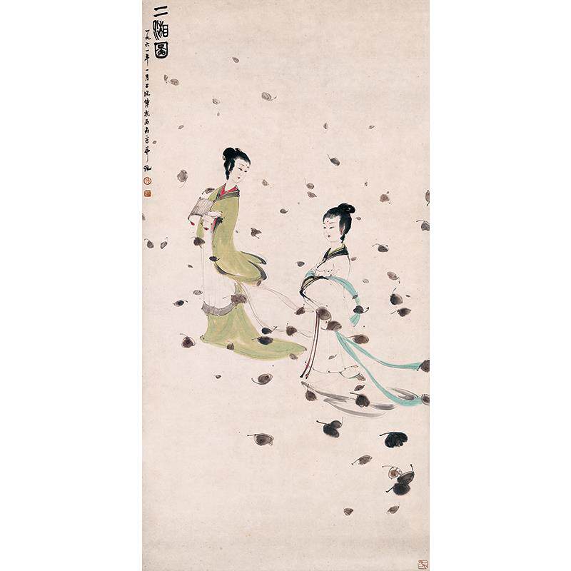 名画复制品傅抱石二湘图写意人物画仕女图国画艺术微喷临摹装饰画