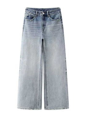 现货江南2025冬款女装宽松通勤阔腿裤休闲裤简约牛仔裤 5PAE12310