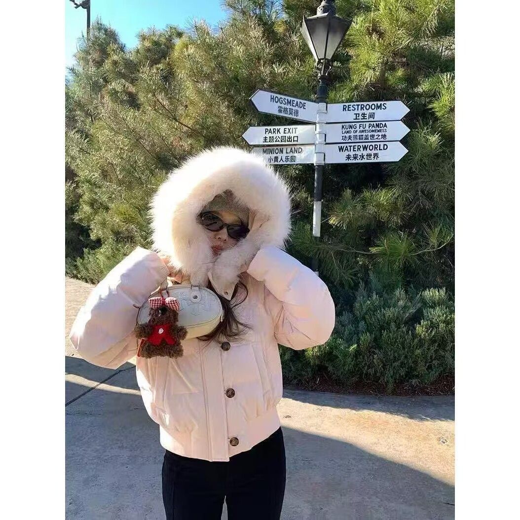 2025冬季百搭藏青色浅粉连帽毛领短款棉衣新爆款保暖棉服外套潮流,女装/女士精品,棉衣/棉服,淘宝优惠券,粉丝福利购,淘宝优惠卷