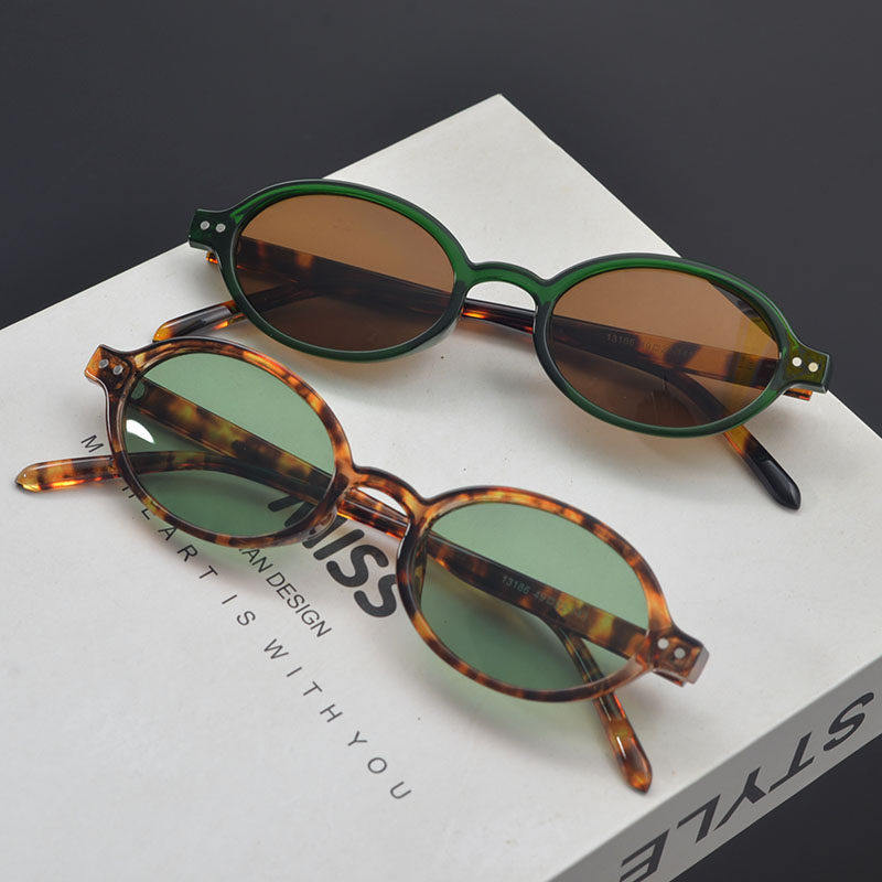 欧美复古椭圆形米钉小框太阳眼镜女潮高级感圆脸显瘦嘻哈街拍墨镜