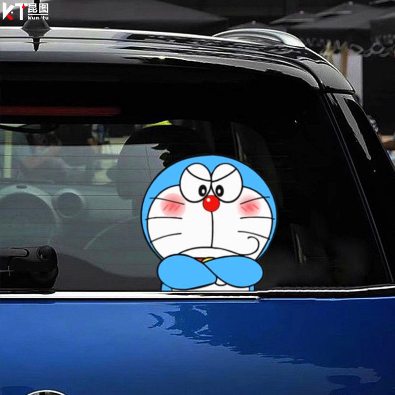 哆啦a梦机器猫汽车电动摩托车可爱电瓶车装饰个性遮挡盖划痕贴纸