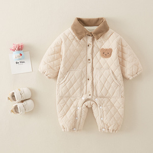 洋气男宝宝外出服新生儿百天满月哈衣爬服秋服冬装棉婴儿冬季加厚