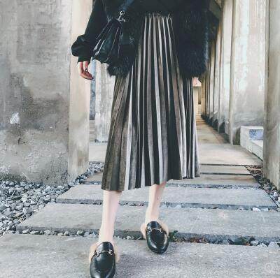 Spring and autumn season Women's wear velvet Pleated skirt skirt High waist skirt Korean Edition Self cultivation Show thin Solid Big swing skirt Villusin the Women's clothing/Boutique , Skirts  category - from Buy2taobao.com to provide professional Taobao agent buy service
