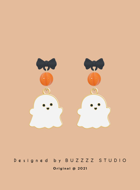 buzz原创设计万圣节幽灵甜美耳环少女个性百搭耳钉无耳洞耳夹耳饰