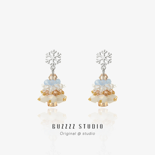 冬季雪花积雪圣诞树耳钉星星氛围感气质圣诞耳环无耳洞耳夹耳饰女