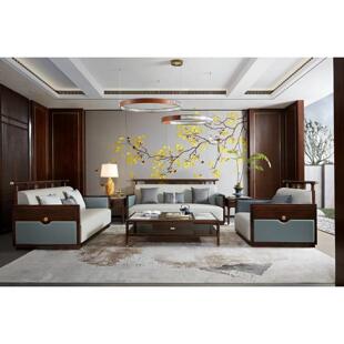 轻奢新中式家具 真皮大户型全屋家具 爱里古夷苏木沙发 龙江工厂